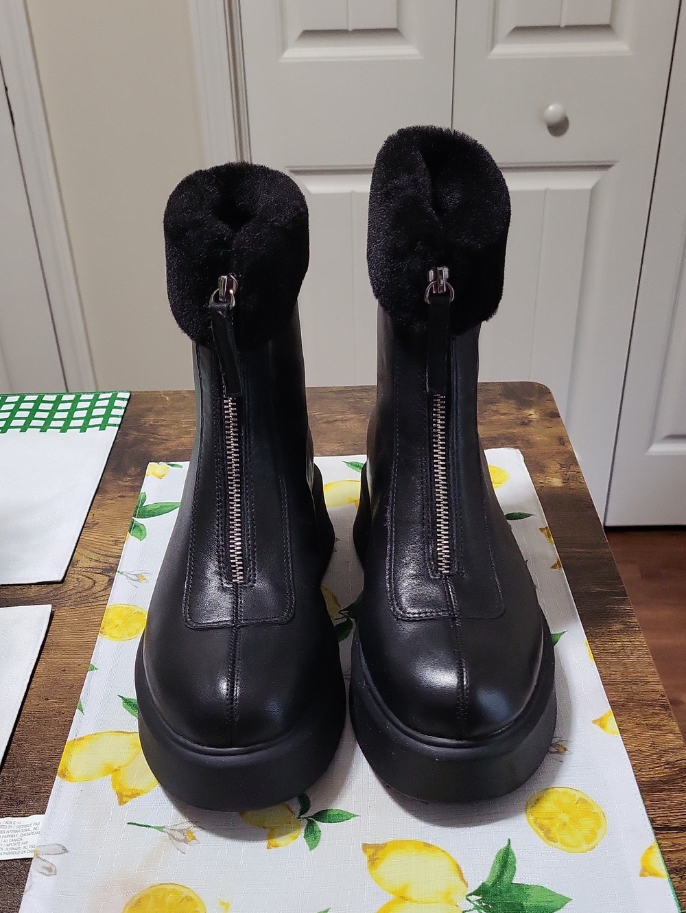 Steve Madden Front-Zip Black Leather Ankle Booties with Plush Cuff